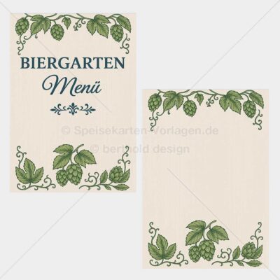 BIER-VINT-004 – Biergarten-Menükarte mit Hopfenzweigen als PDF zum Download & Selbstdruck