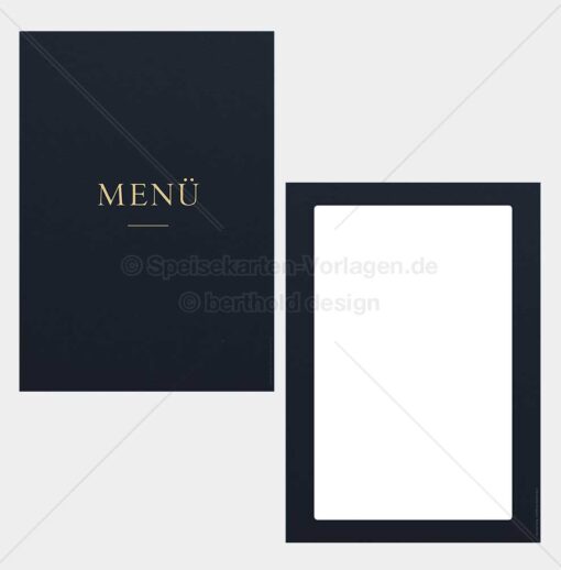 REST-ELEG-003 – Menükarte in Dunkelblau mit goldener Schrift als PDF zum Download & Selbstdruck